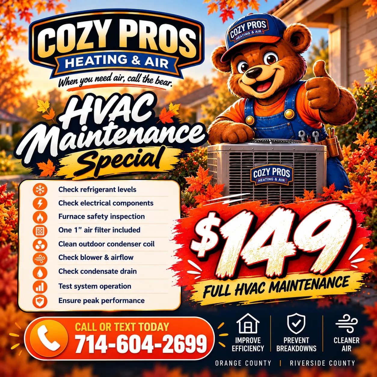 Project Cozy Pros Fall HVAC Maintenance Special for $149 image